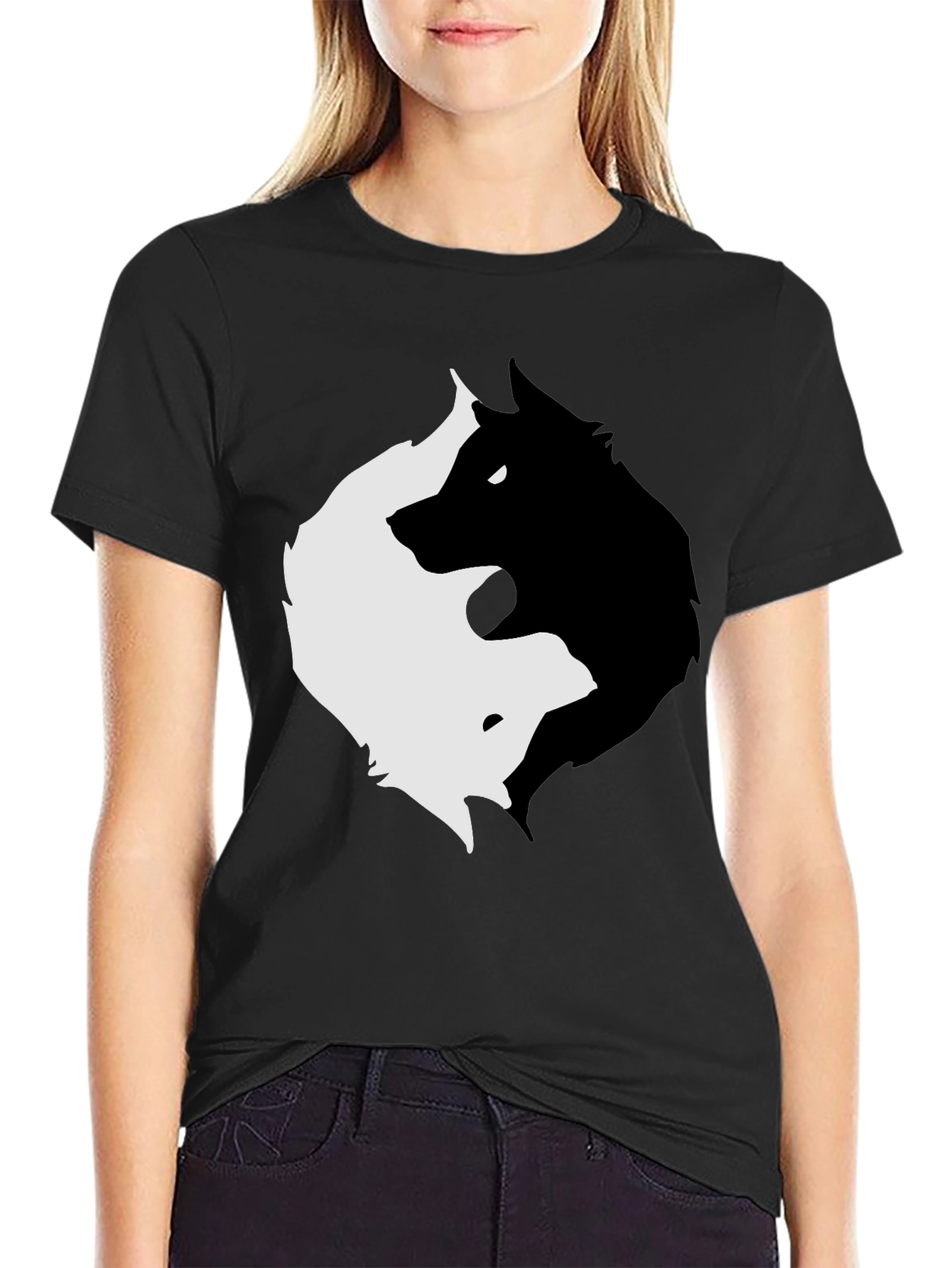 Yin Yang Wolves Graphic Tee - Black