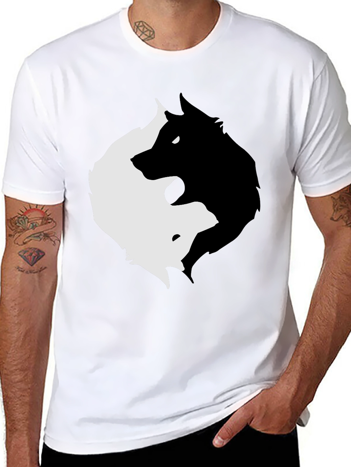 Yin Yang Wolves Graphic Tee - Black