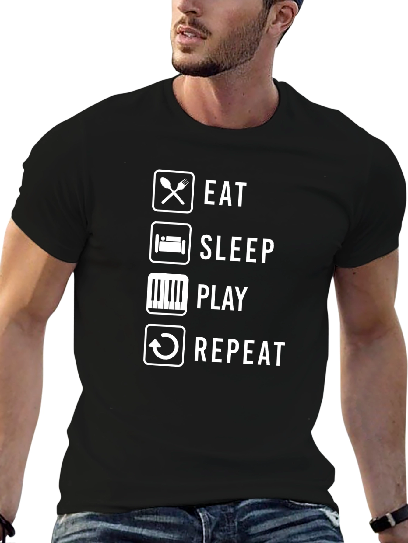 Eat Sleep Play Repeat Black Graphic Tee