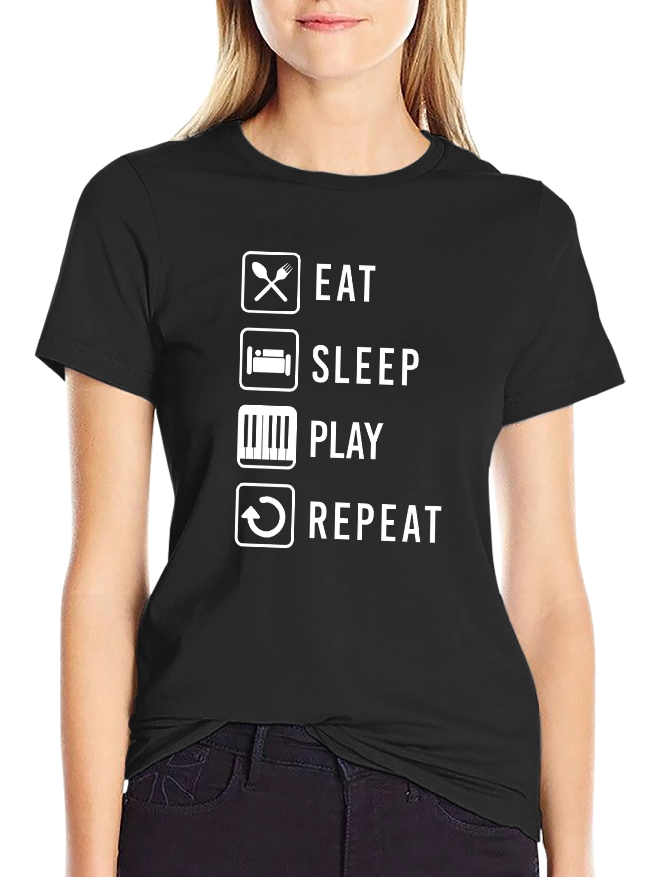 Eat Sleep Play Repeat Black Graphic Tee