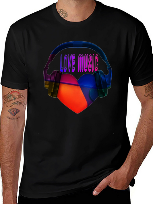 Love Music Graphic Tee - Heart & Headphones T-Shirt