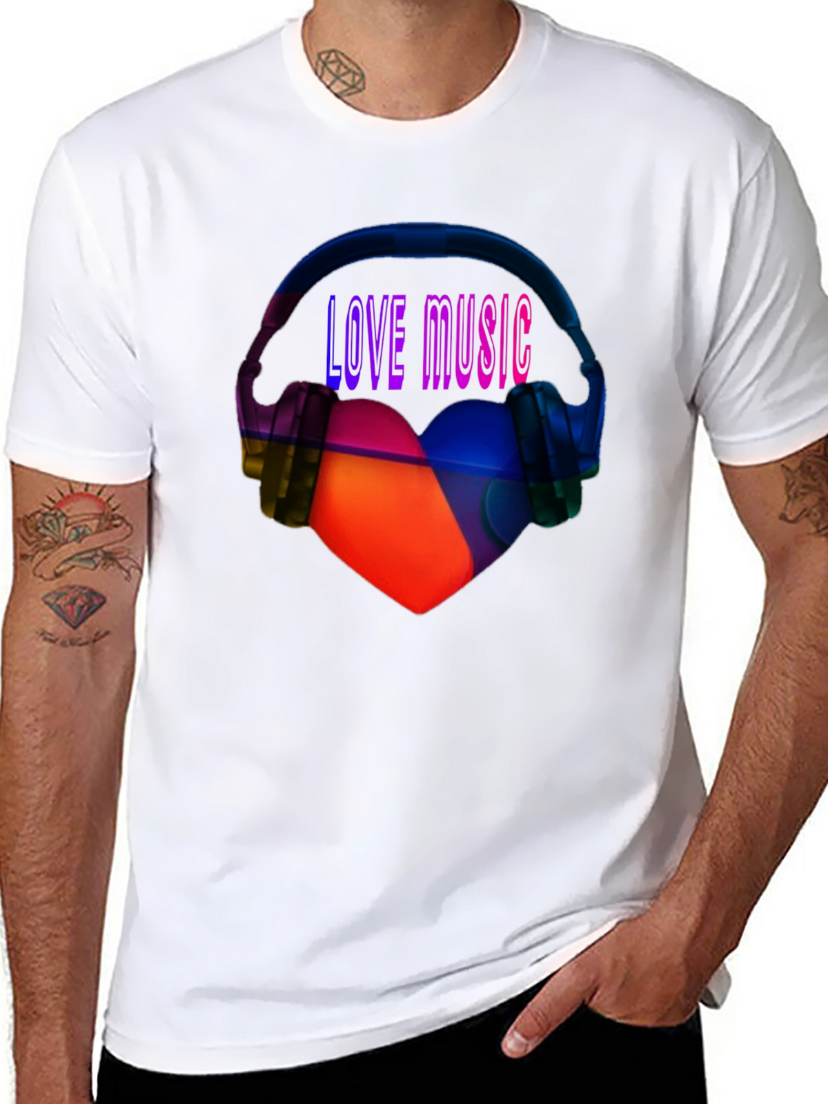 Love Music Graphic Tee - Heart & Headphones T-Shirt