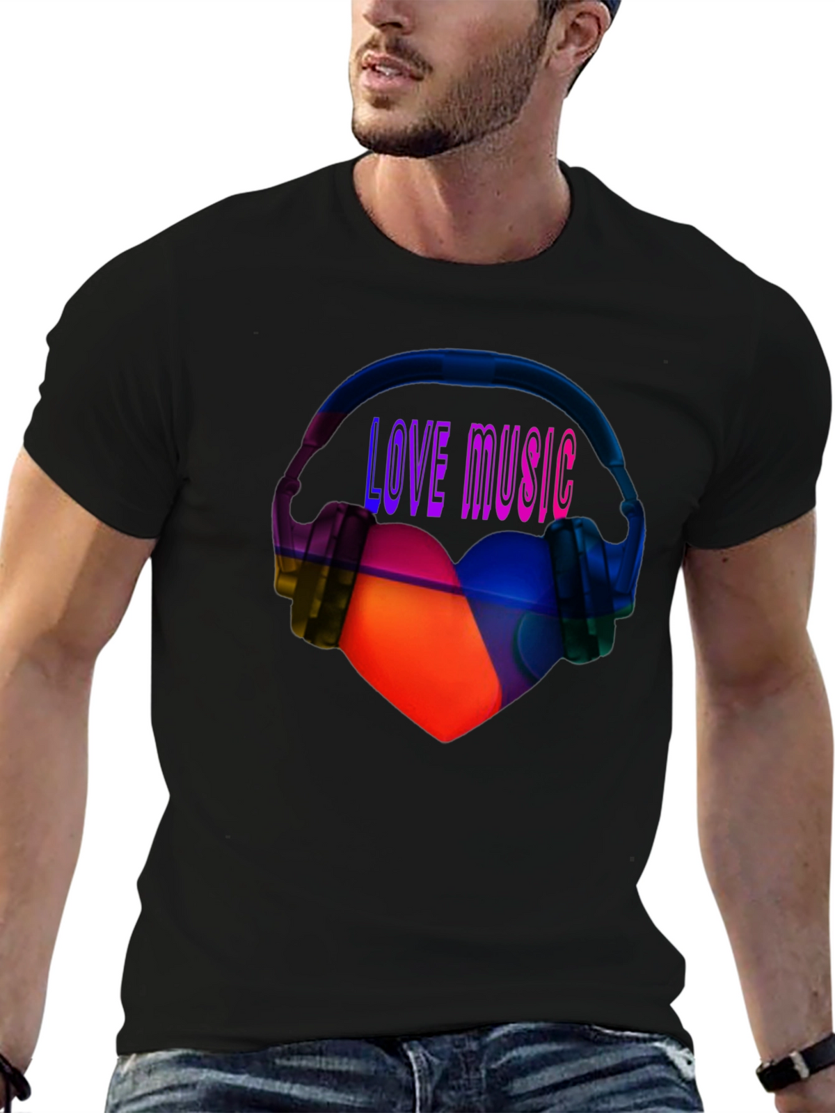 Love Music Graphic Tee - Heart & Headphones T-Shirt