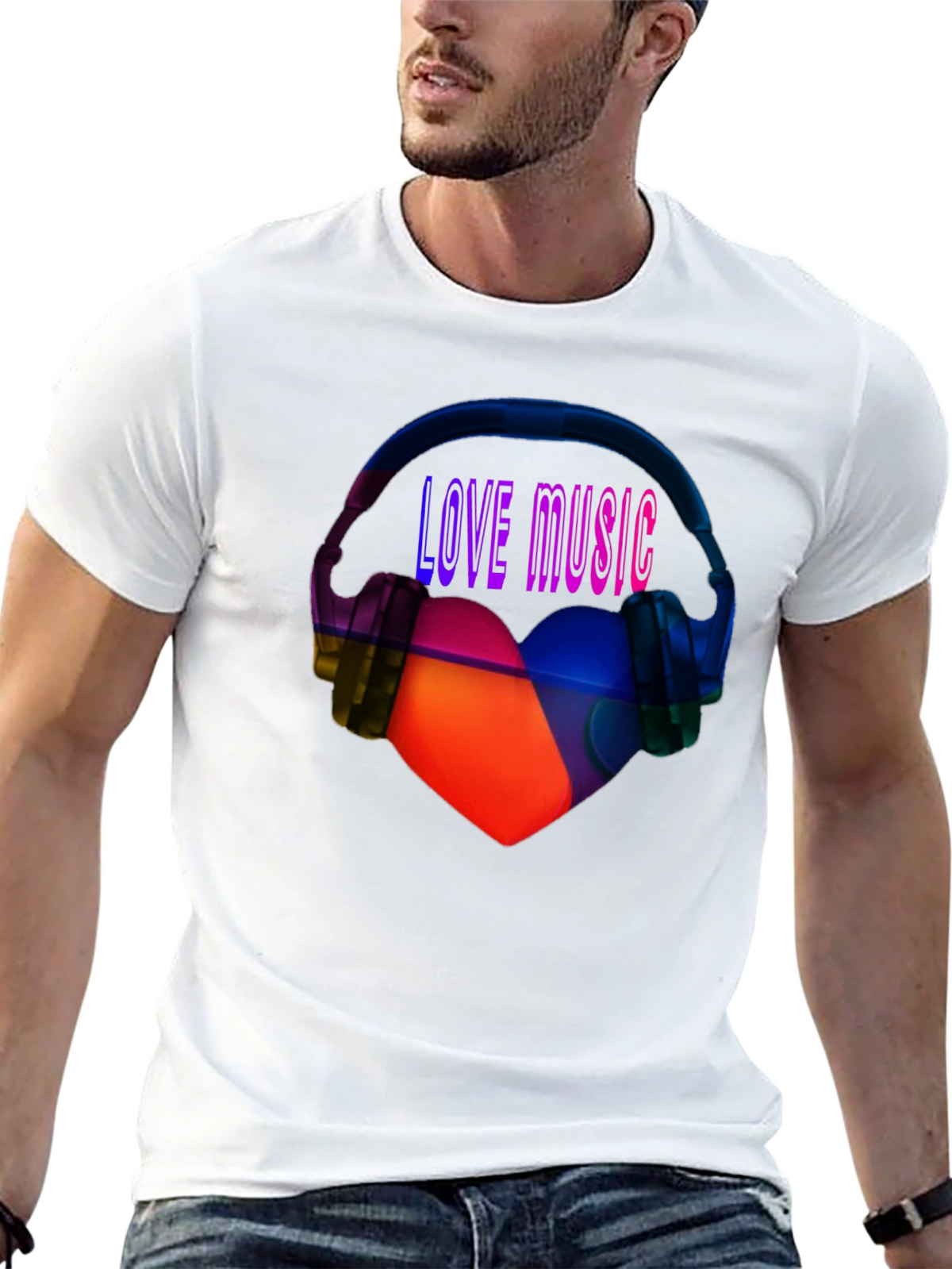 Love Music Graphic Tee - Heart & Headphones T-Shirt