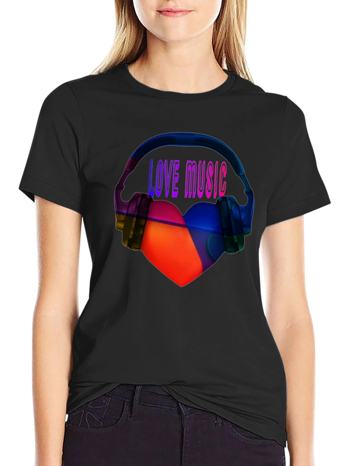 Love Music Graphic Tee - Heart & Headphones T-Shirt
