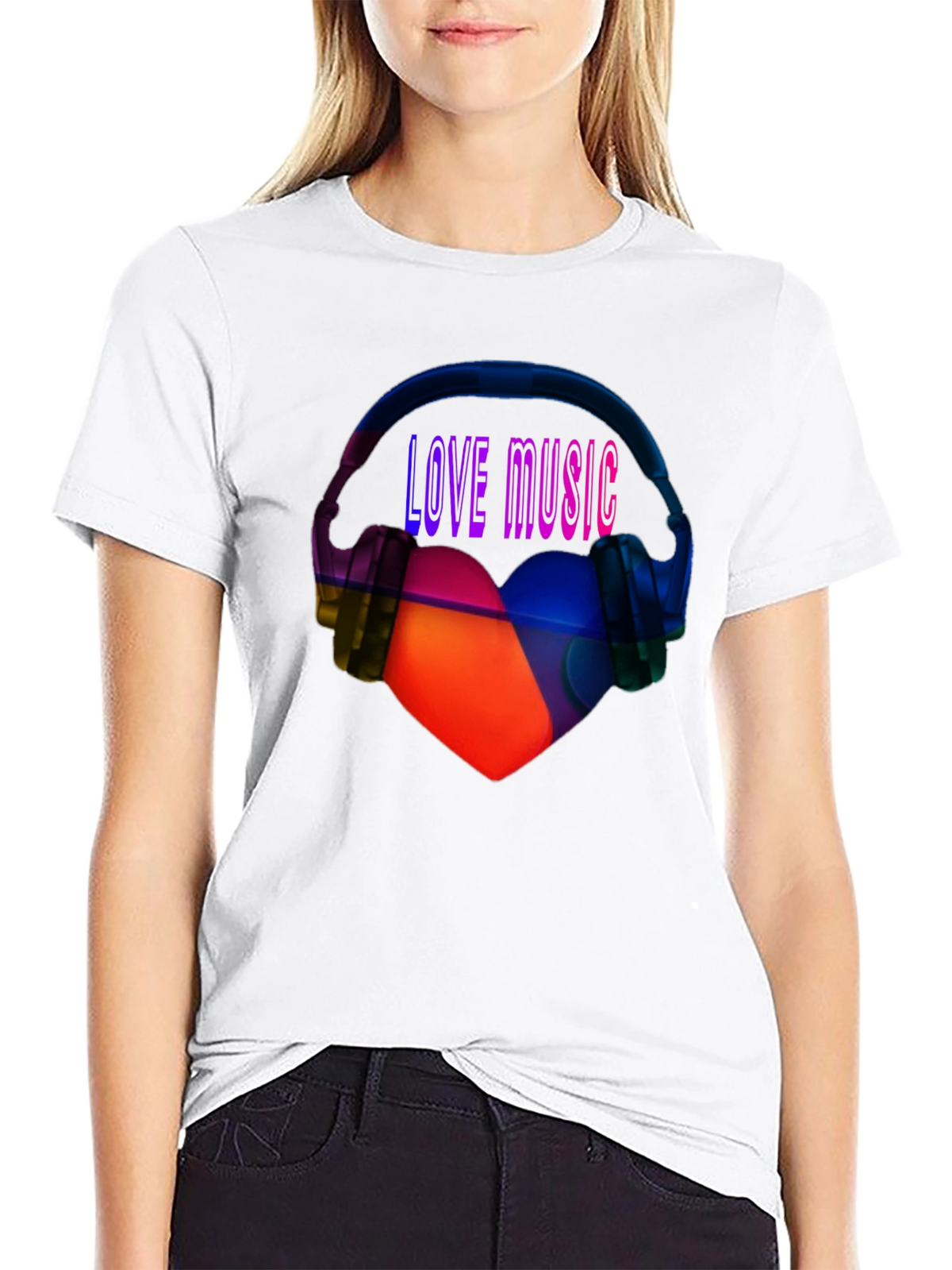 Love Music Graphic Tee - Heart & Headphones T-Shirt