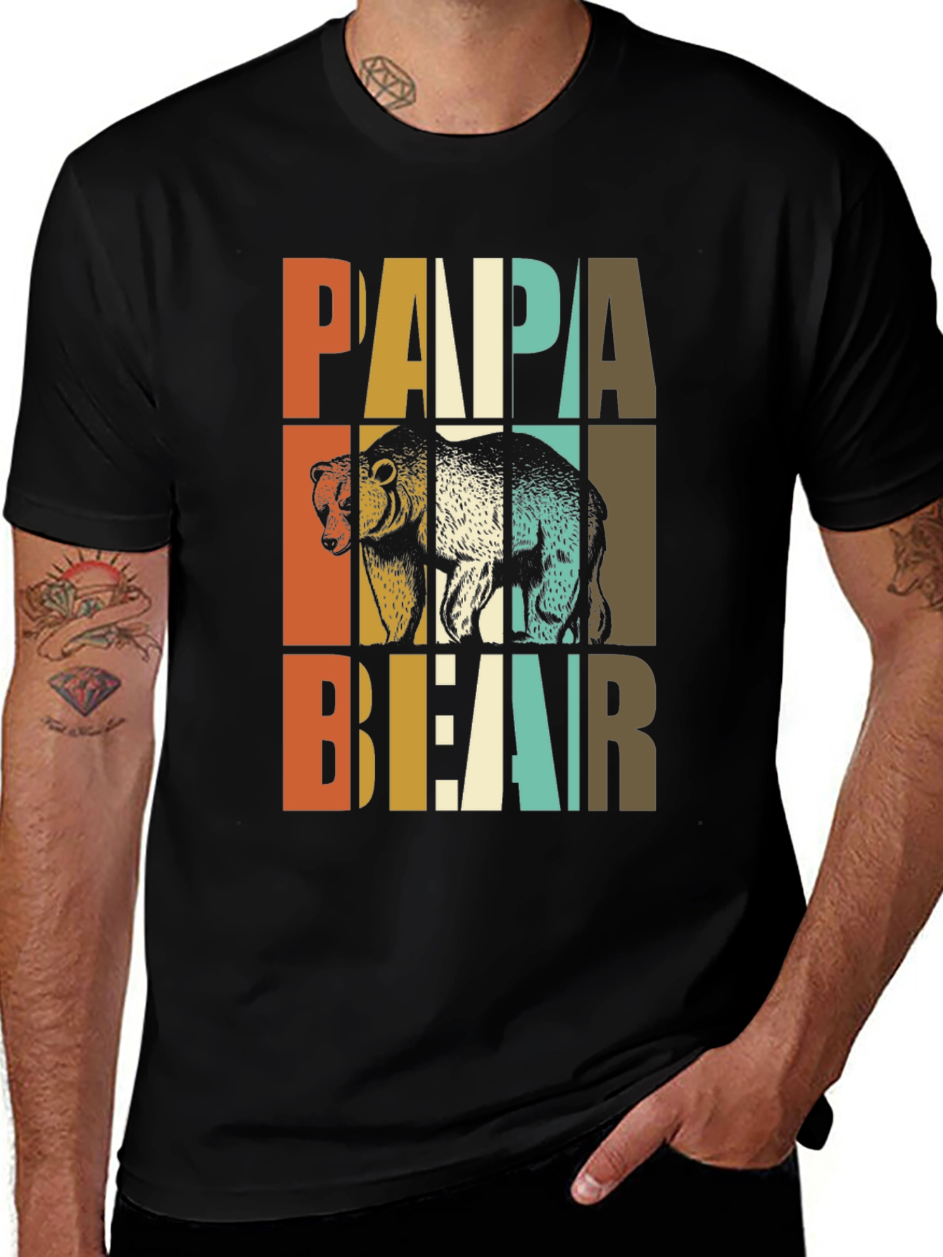 Papa Bear Graphic Tee - Retro Style Dad Shirt