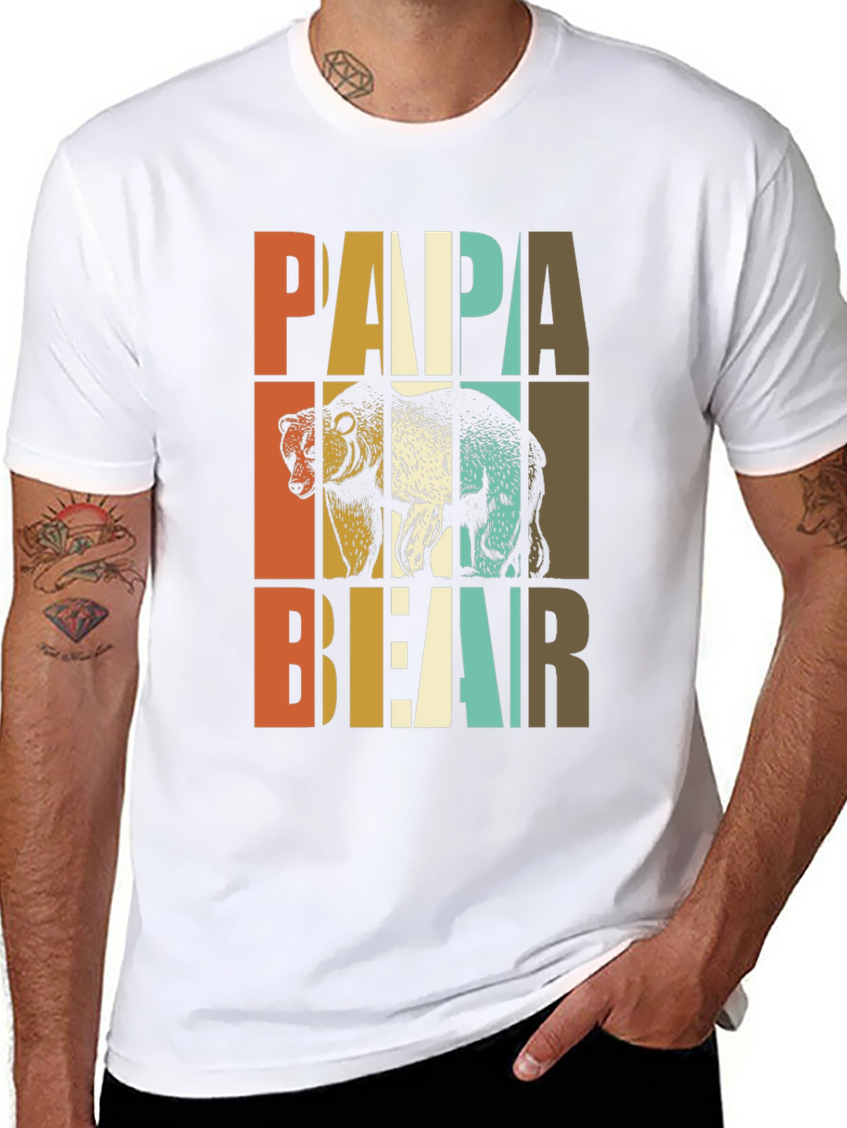 Papa Bear Graphic Tee - Retro Style Dad Shirt