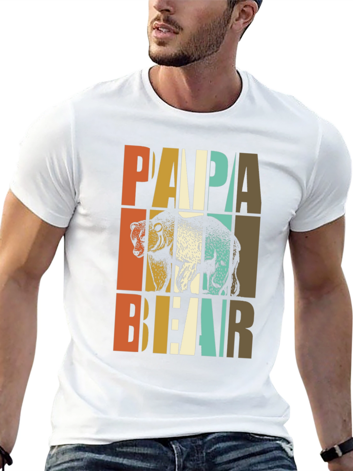 Papa Bear Graphic Tee - Retro Style Dad Shirt