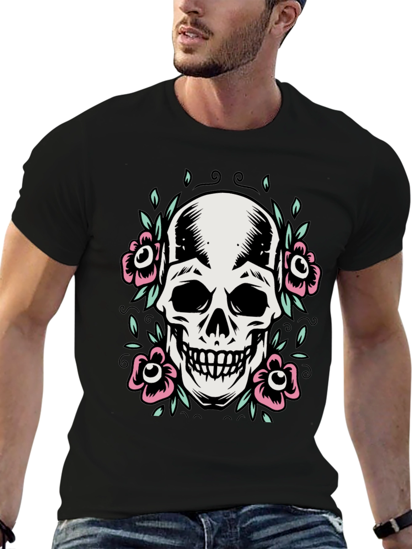 Skull and Flowers Graphic Tee