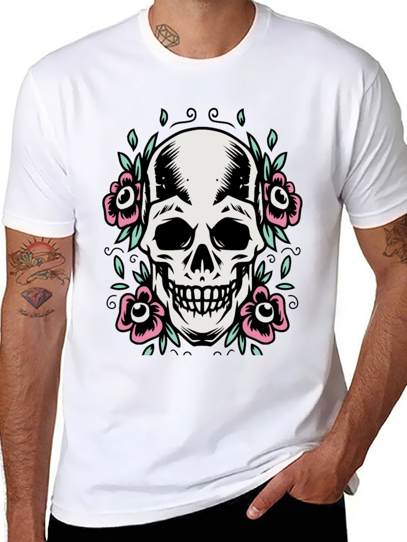 Skull and Flowers Graphic Tee