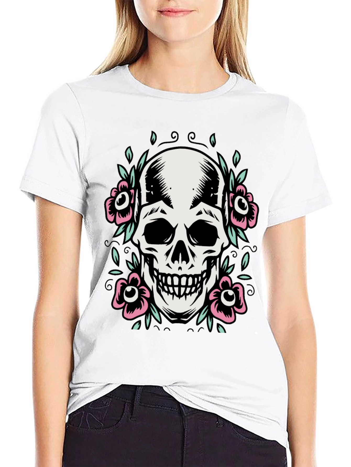 Skull and Flowers Graphic Tee