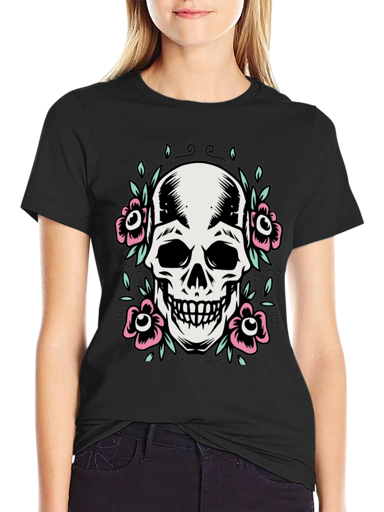 Skull and Flowers Graphic Tee