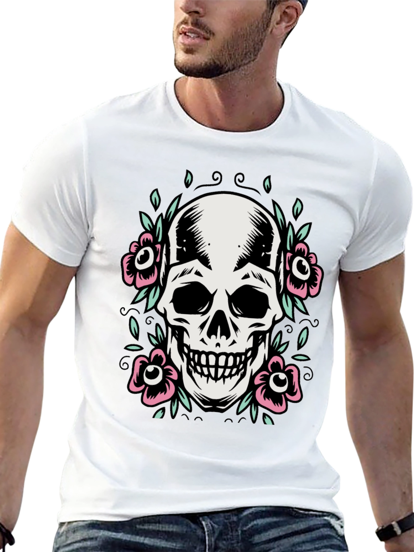 Skull and Flowers Graphic Tee