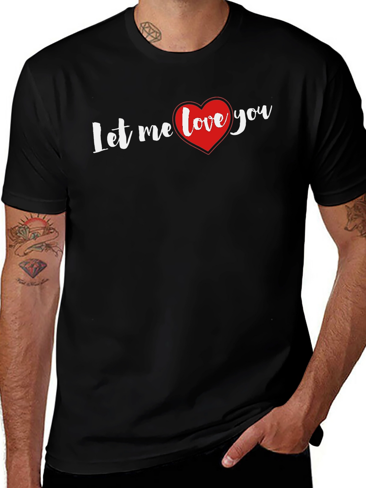 Let Me Love You Heart Graphic Black T-Shirt