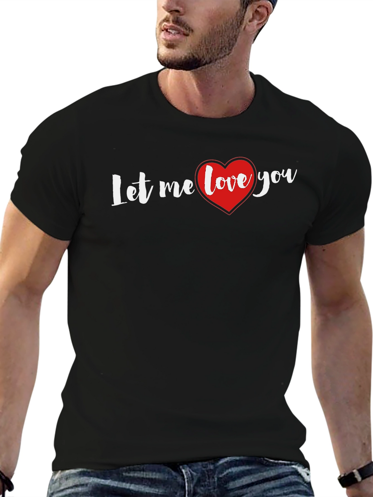 Let Me Love You Heart Graphic Black T-Shirt