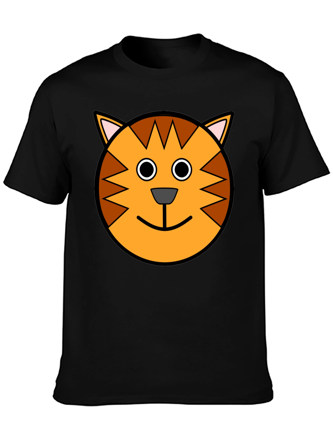 Cartoon Cat Face Black T-Shirt