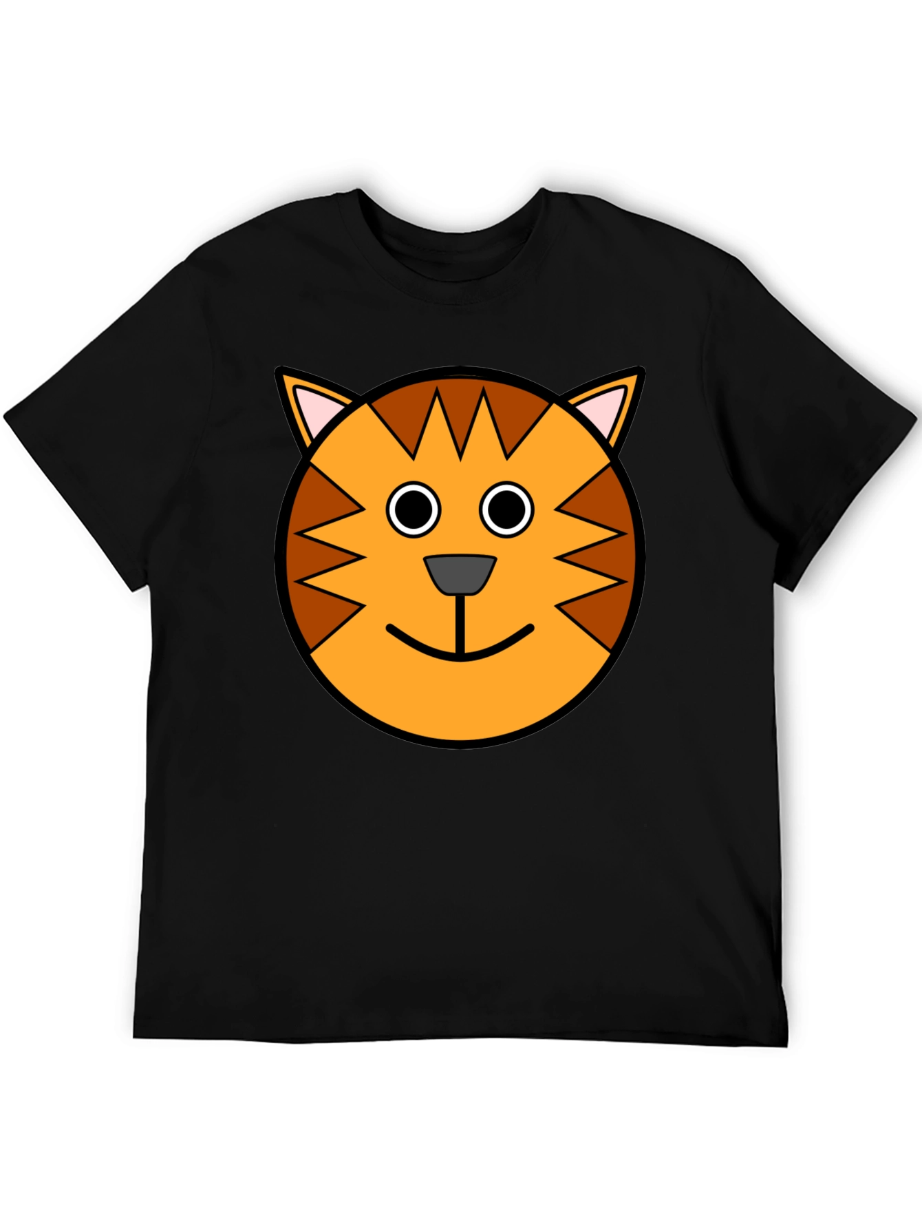 Cartoon Cat Face Black T-Shirt
