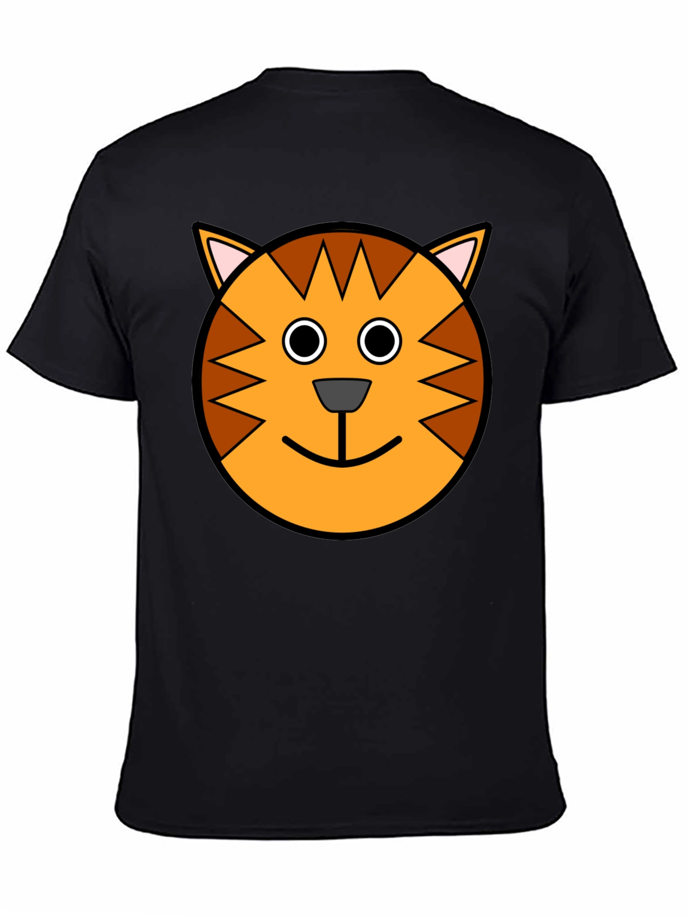 Cartoon Cat Face Black T-Shirt