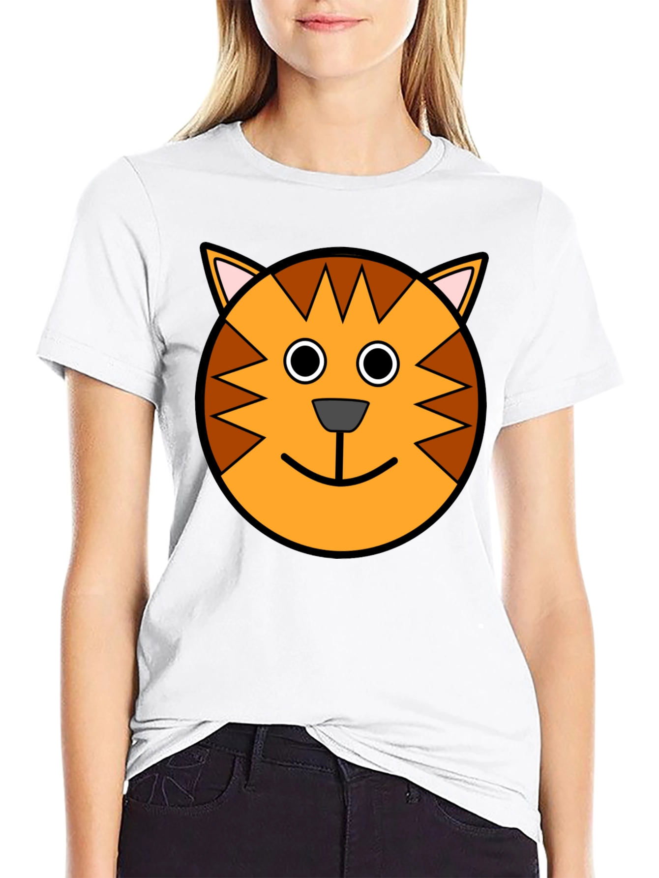 Cartoon Cat Face Black T-Shirt