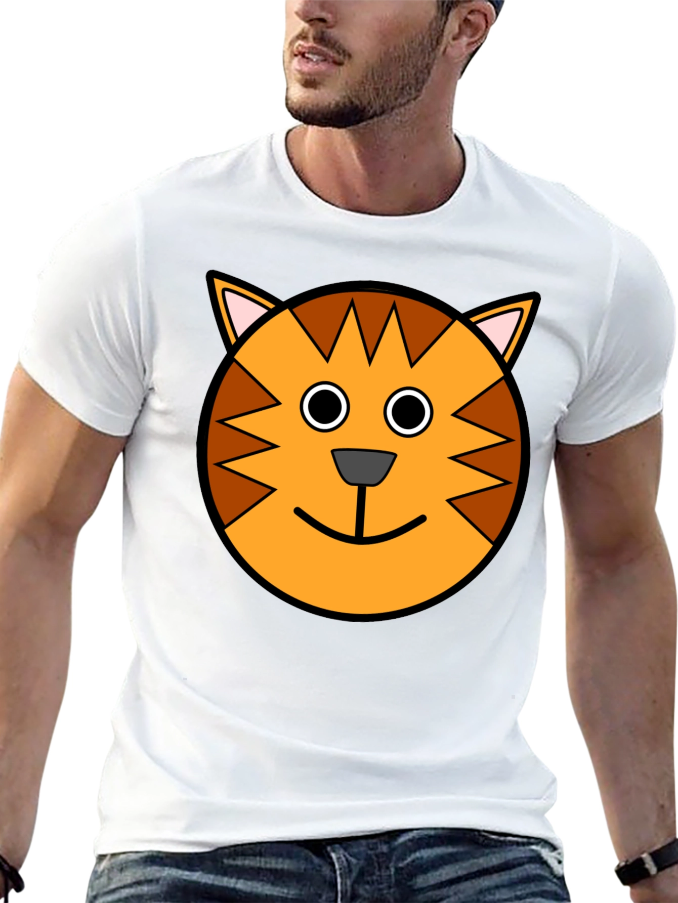 Cartoon Cat Face Black T-Shirt