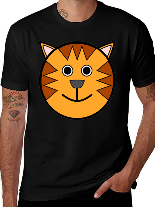 Cartoon Cat Face Black T-Shirt