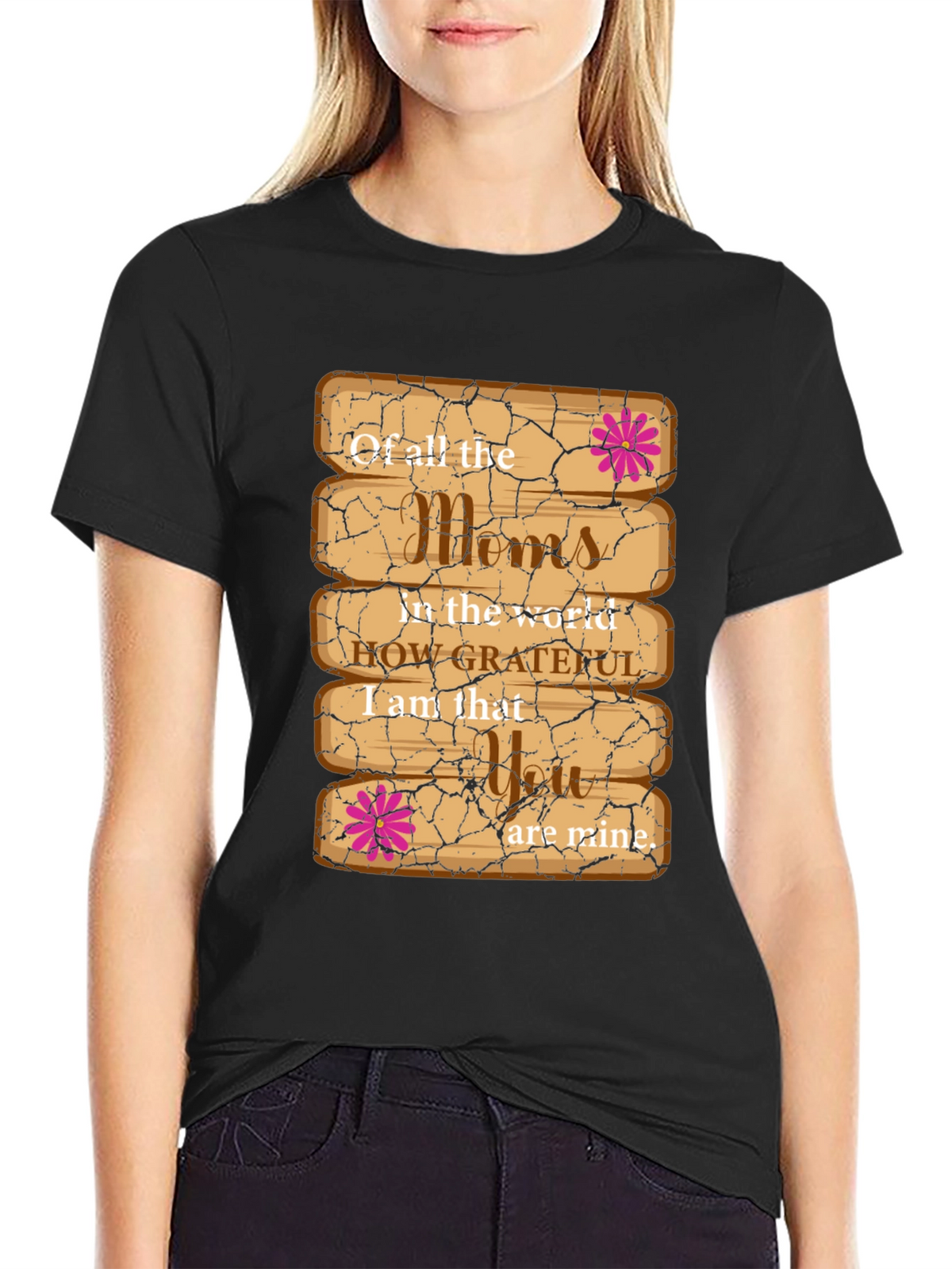 Grateful Mom T-Shirt - Wooden Plank Design