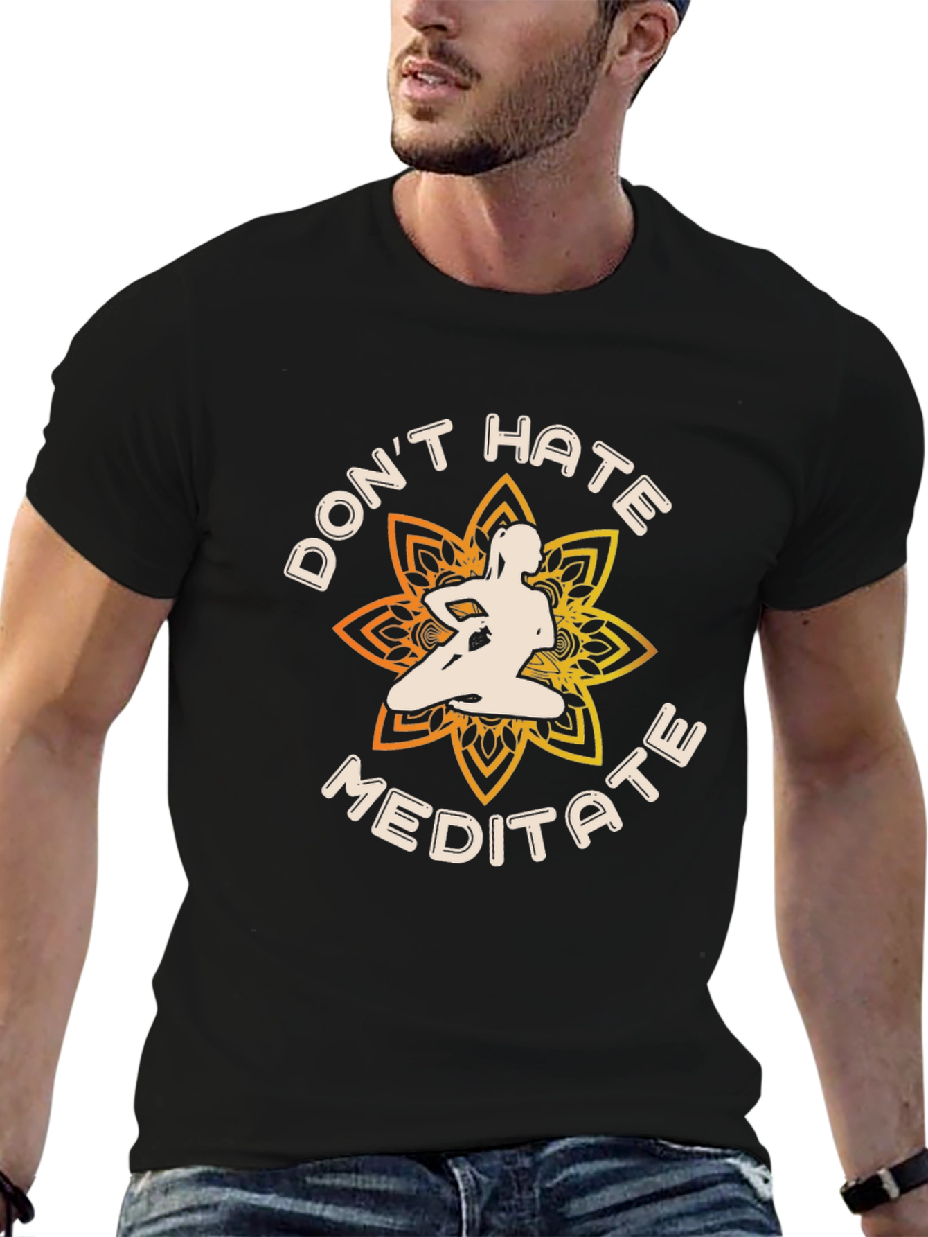 Dont Hate Meditate Black Graphic T-Shirt Yoga Lover