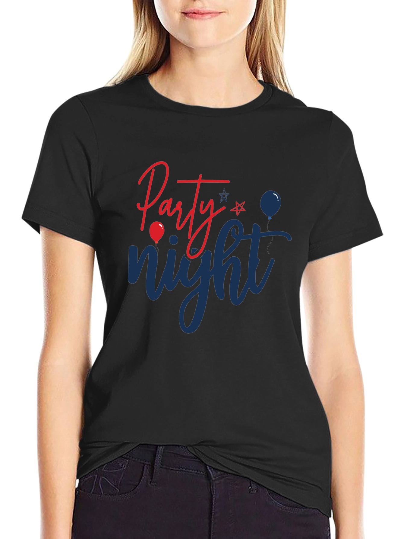 Party Night Graphic Tee - Black Cotton Blend