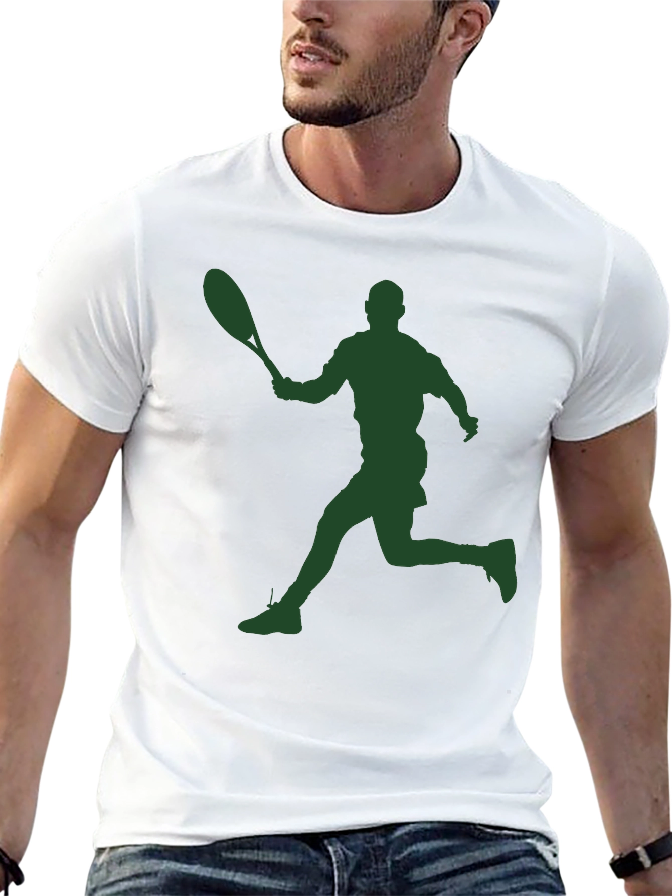 Tennis Player Silhouette Graphic Tee - Sporty Style