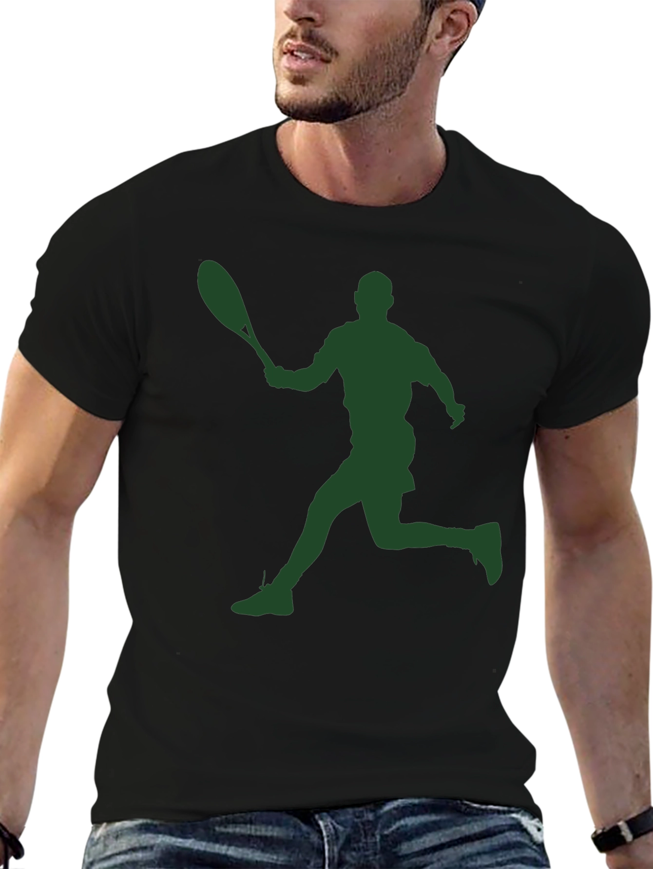 Tennis Player Silhouette Graphic Tee - Sporty Style