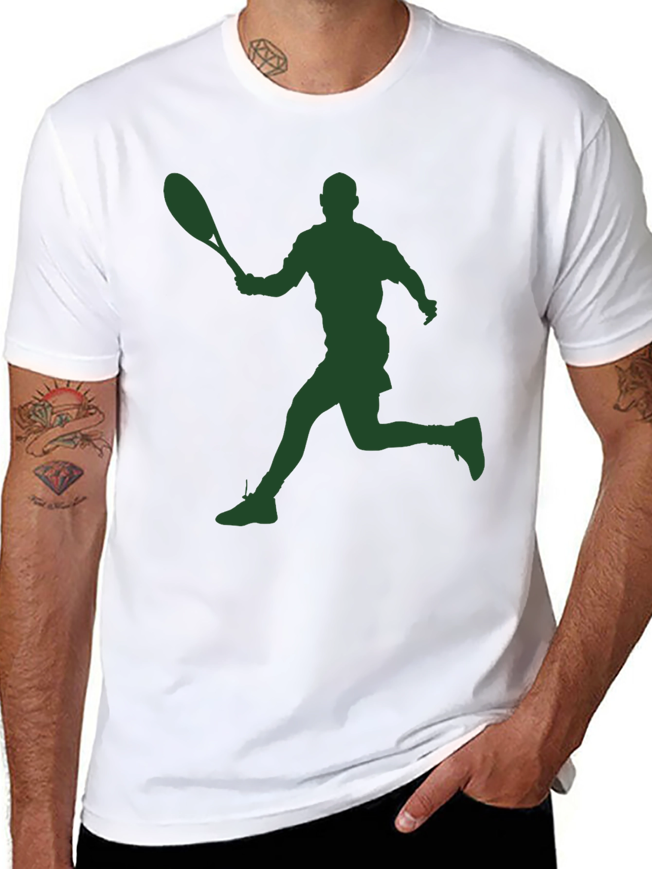 Tennis Player Silhouette Graphic Tee - Sporty Style