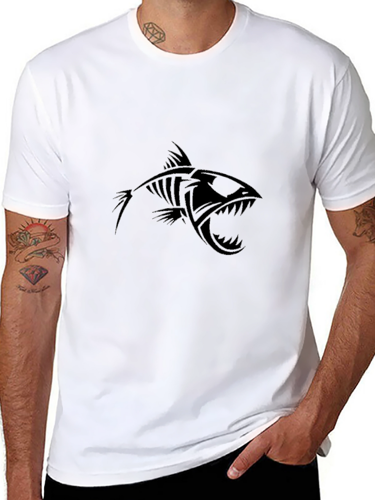 Mens Black Fish Skeleton Graphic Tee
