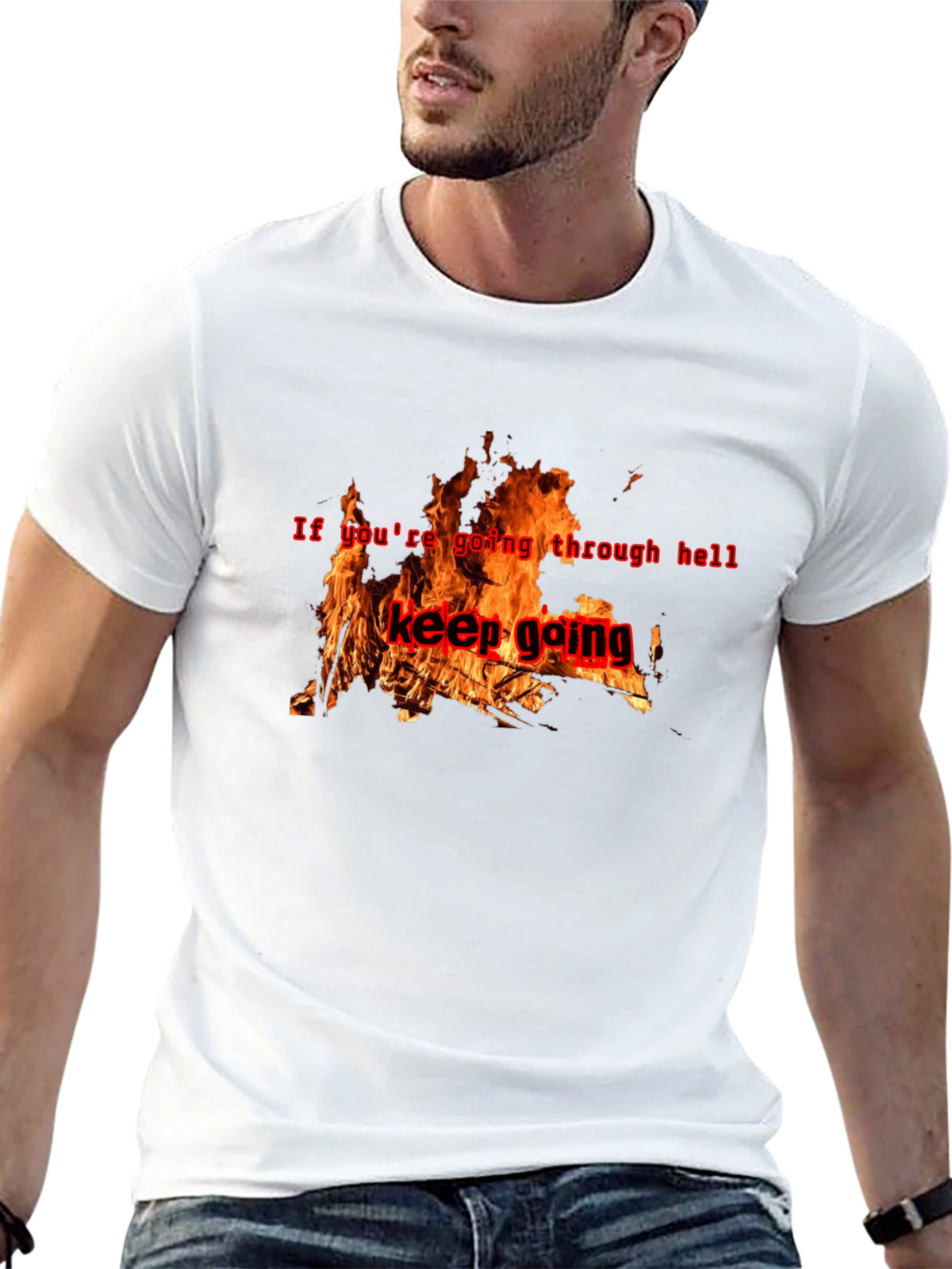 Keep Going Graphic T-Shirt - Motivational Fire Design