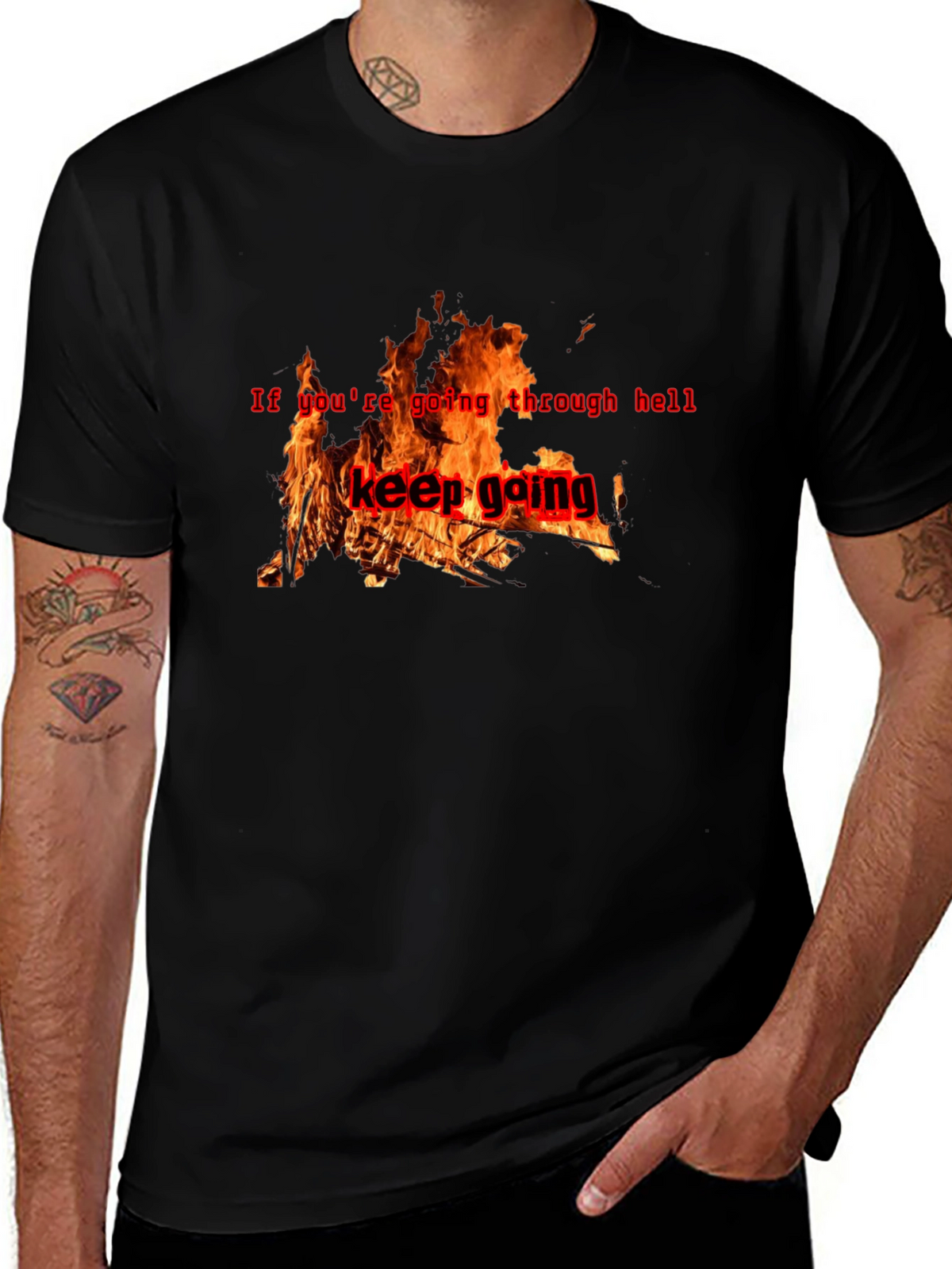 Keep Going Graphic T-Shirt - Motivational Fire Design