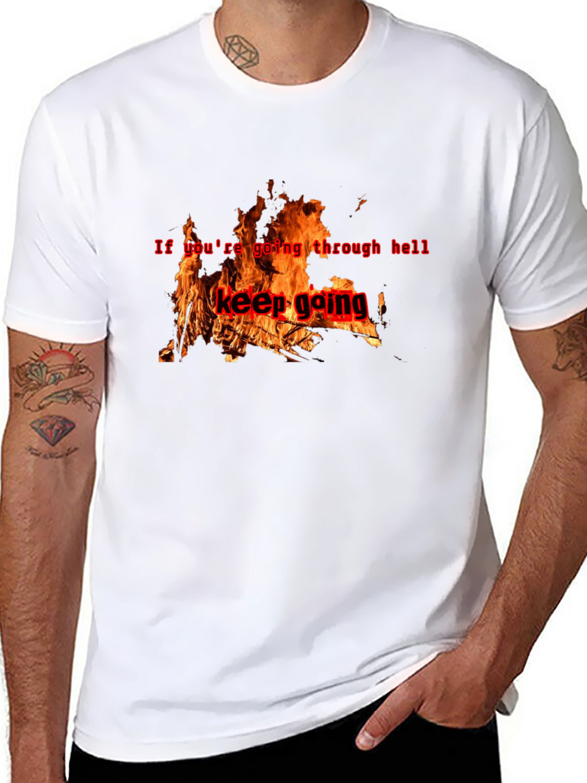 Keep Going Graphic T-Shirt - Motivational Fire Design