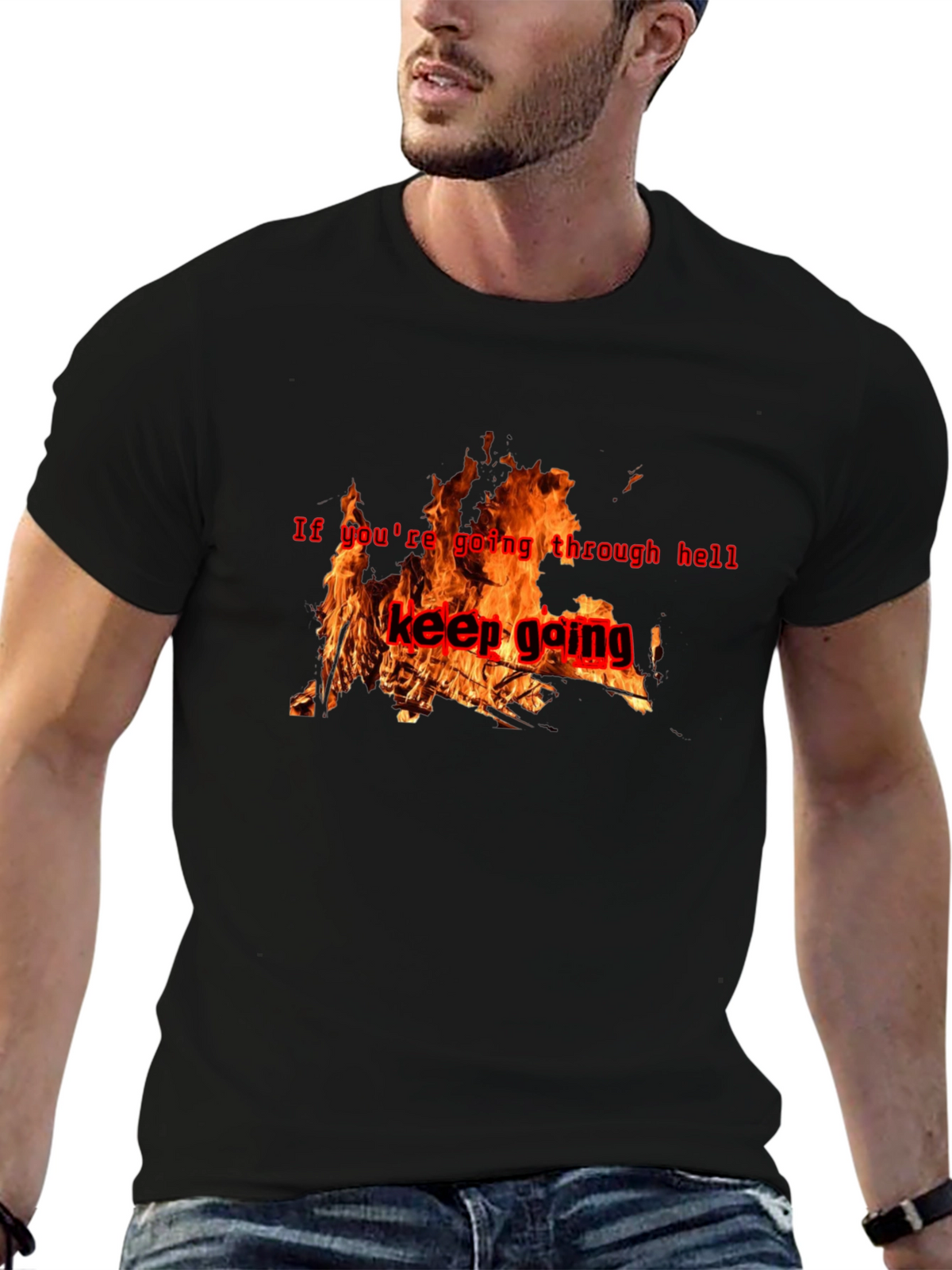 Keep Going Graphic T-Shirt - Motivational Fire Design