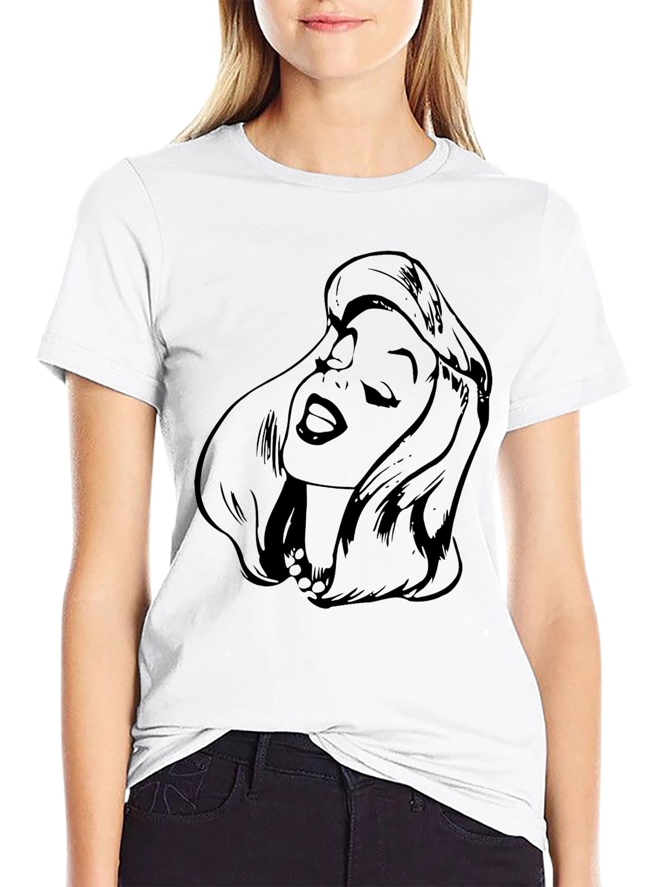 Retro Comic Woman Graphic Black T-Shirt