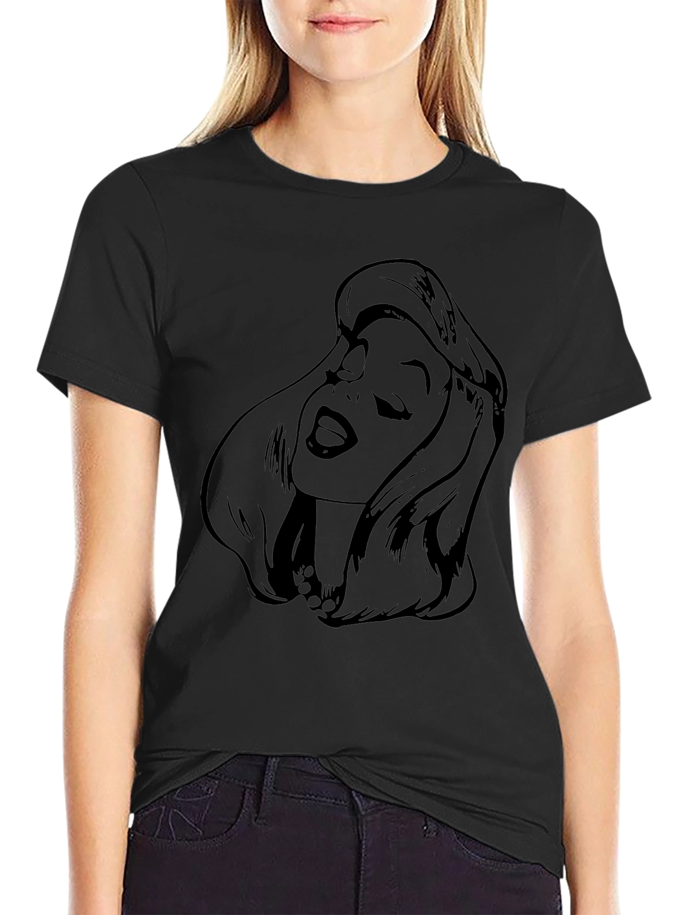 Retro Comic Woman Graphic Black T-Shirt