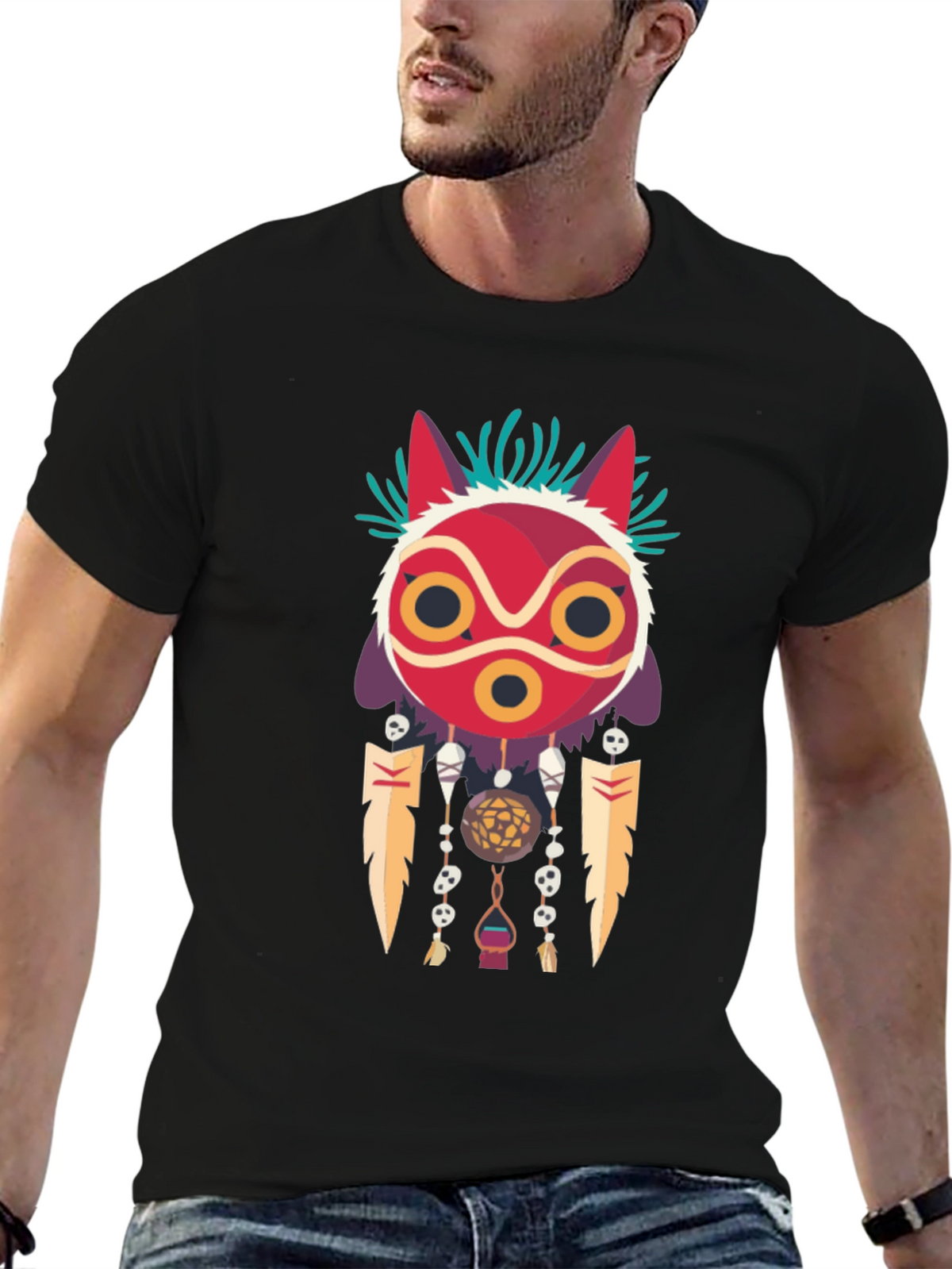 Mononoke Mask Graphic Tee -  Stylish Anime-Inspired Apparel