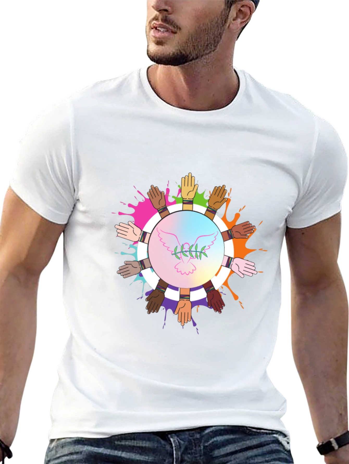 Unity Hands Peace Dove Graphic T-Shirt