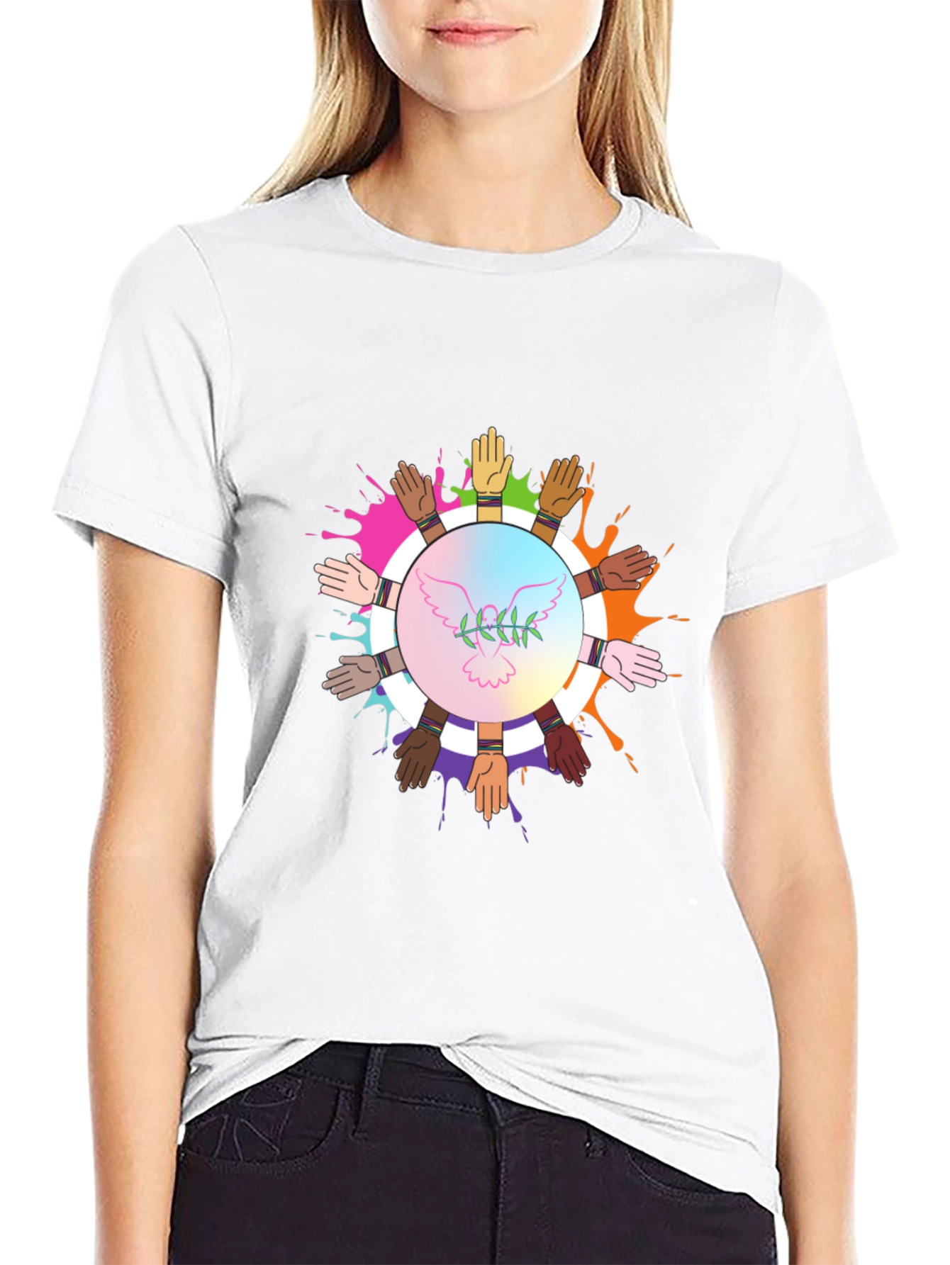 Unity Hands Peace Dove Graphic T-Shirt