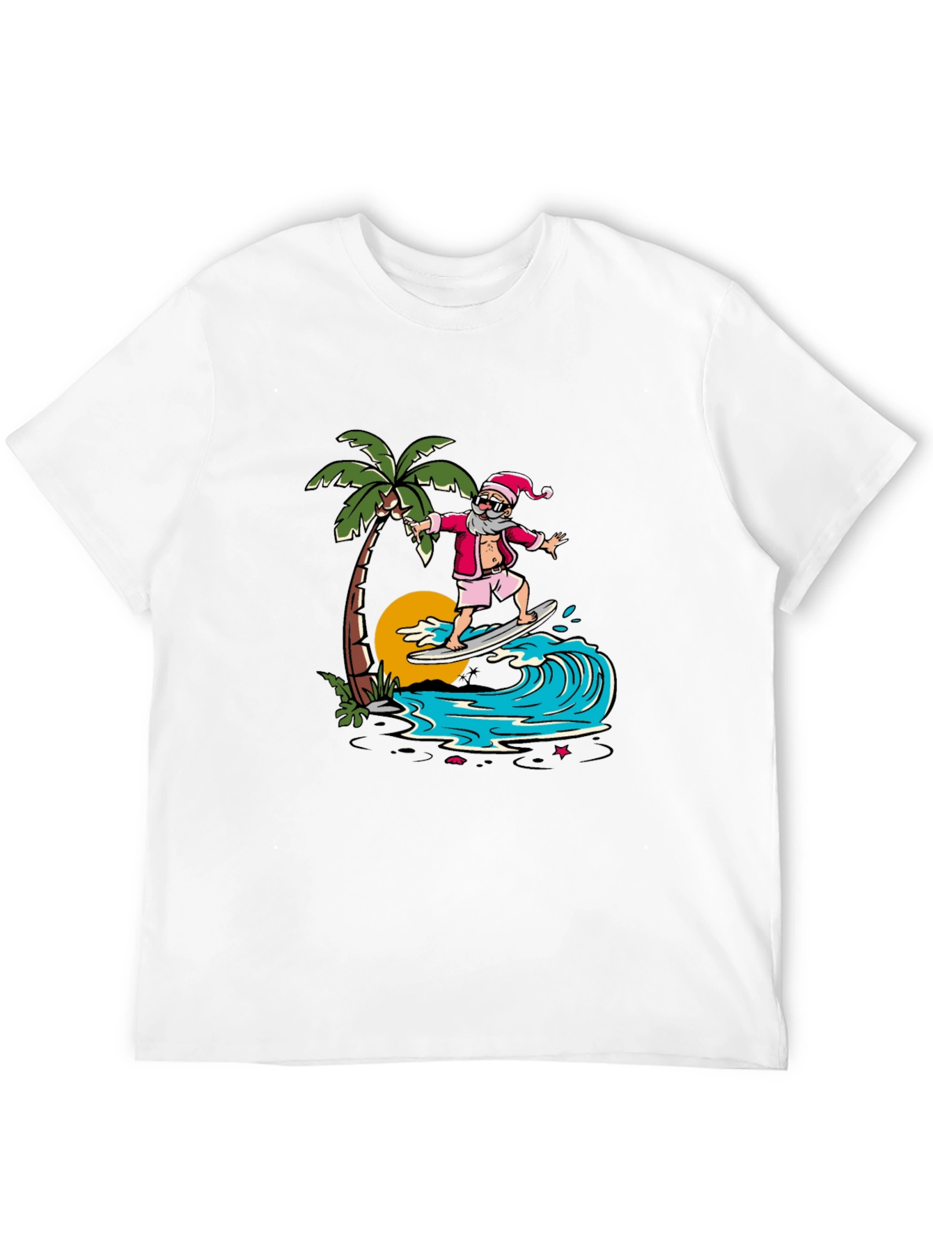 Surfing Santa Graphic Tee - Tropical Christmas