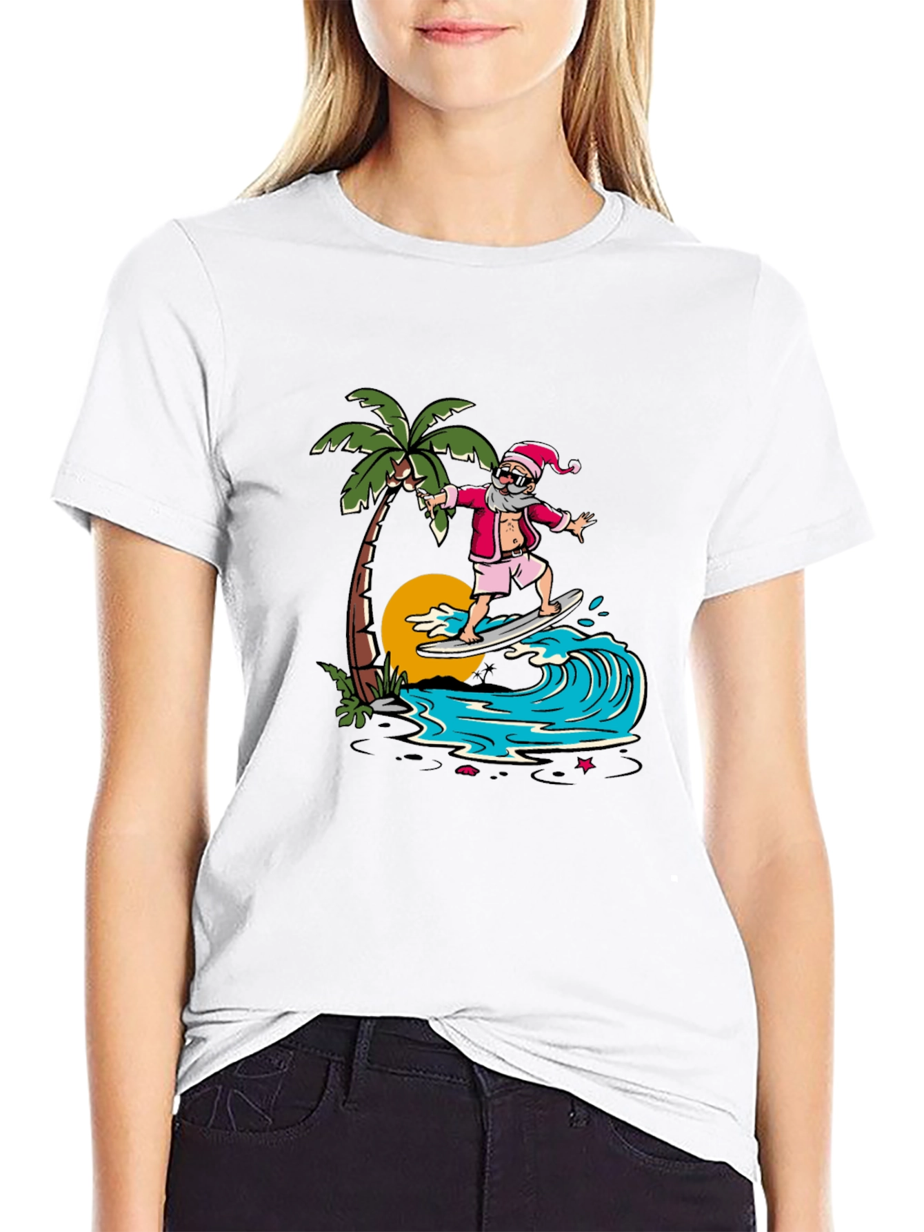 Surfing Santa Graphic Tee - Tropical Christmas