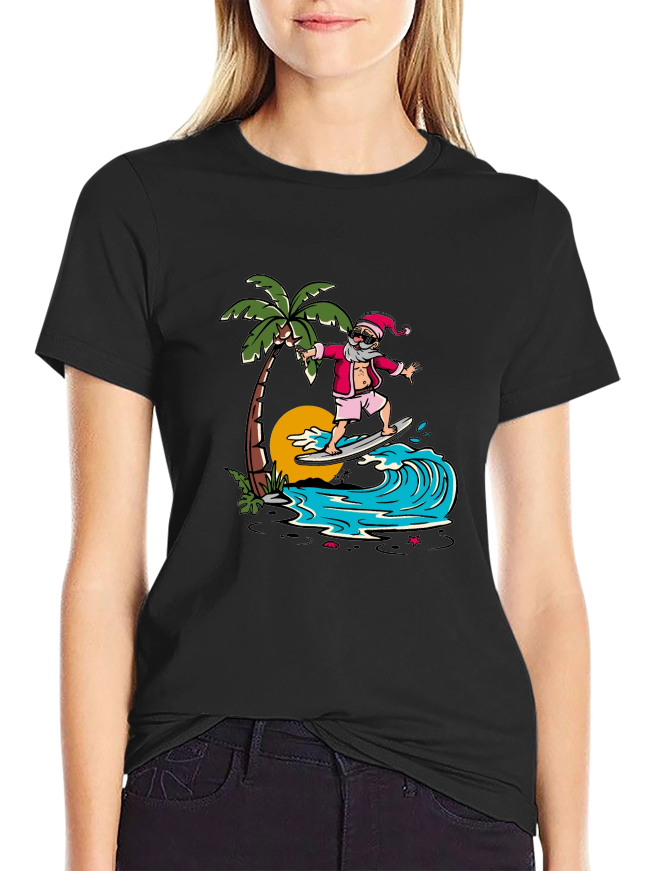 Surfing Santa Graphic Tee - Tropical Christmas