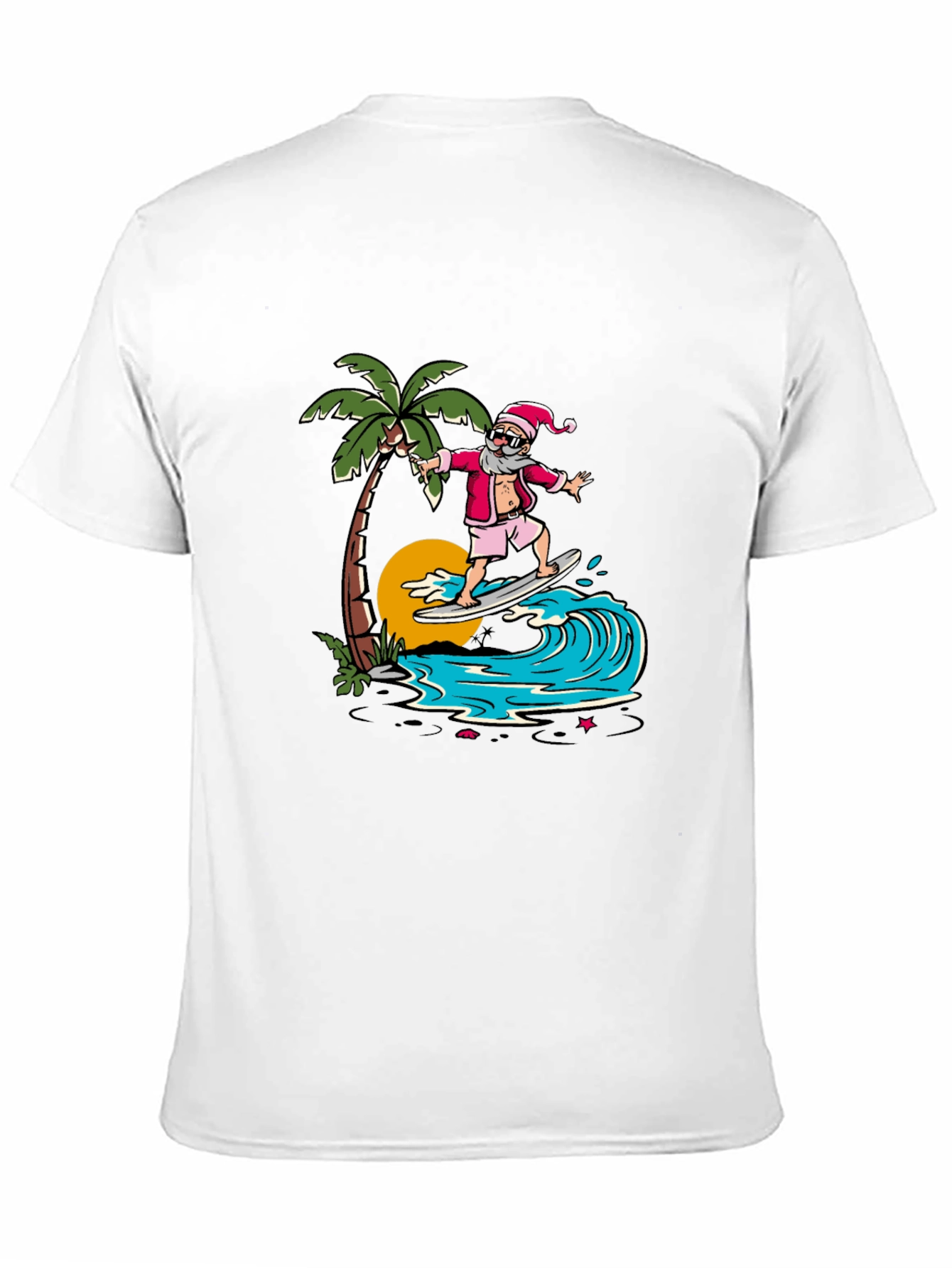 Surfing Santa Graphic Tee - Tropical Christmas