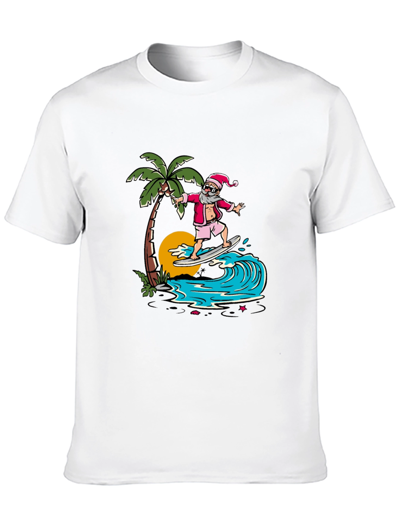 Surfing Santa Graphic Tee - Tropical Christmas