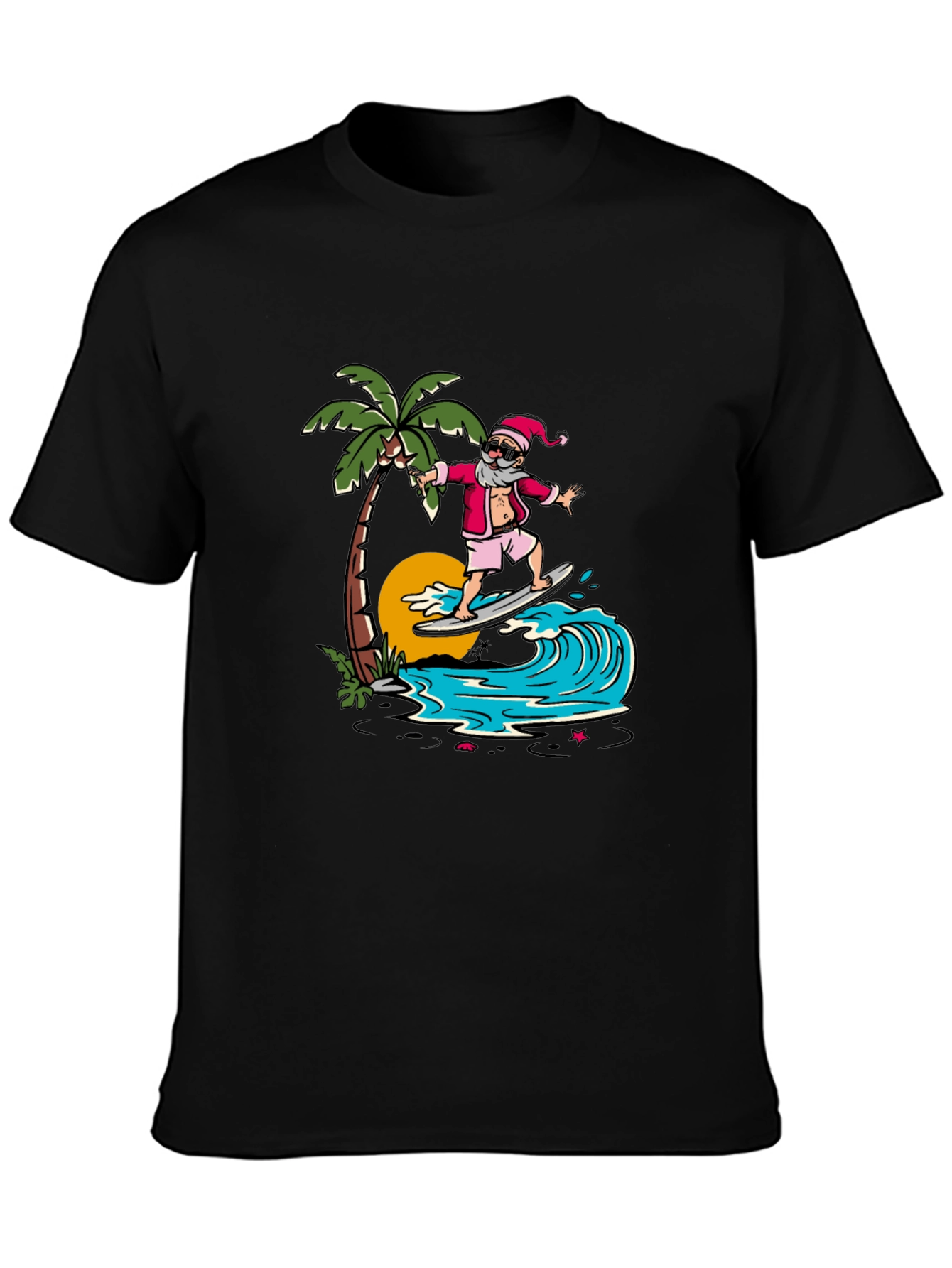 Surfing Santa Graphic Tee - Tropical Christmas