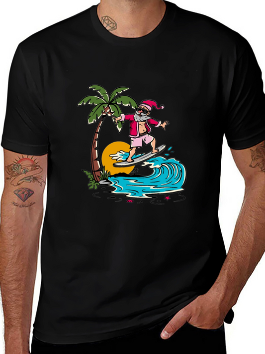 Surfing Santa Graphic Tee - Tropical Christmas