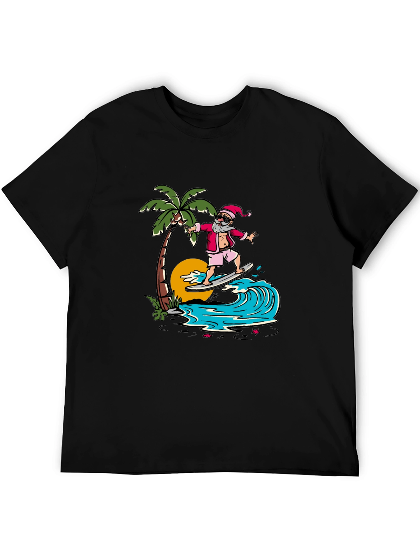 Surfing Santa Graphic Tee - Tropical Christmas